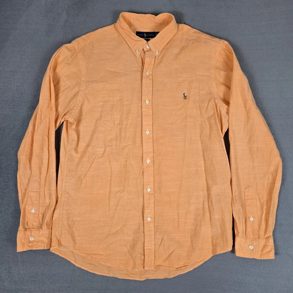 Polo Ralph Lauren Button Down Shirt Mens XL Orange Long Sleeve Flesh Pony Cotton